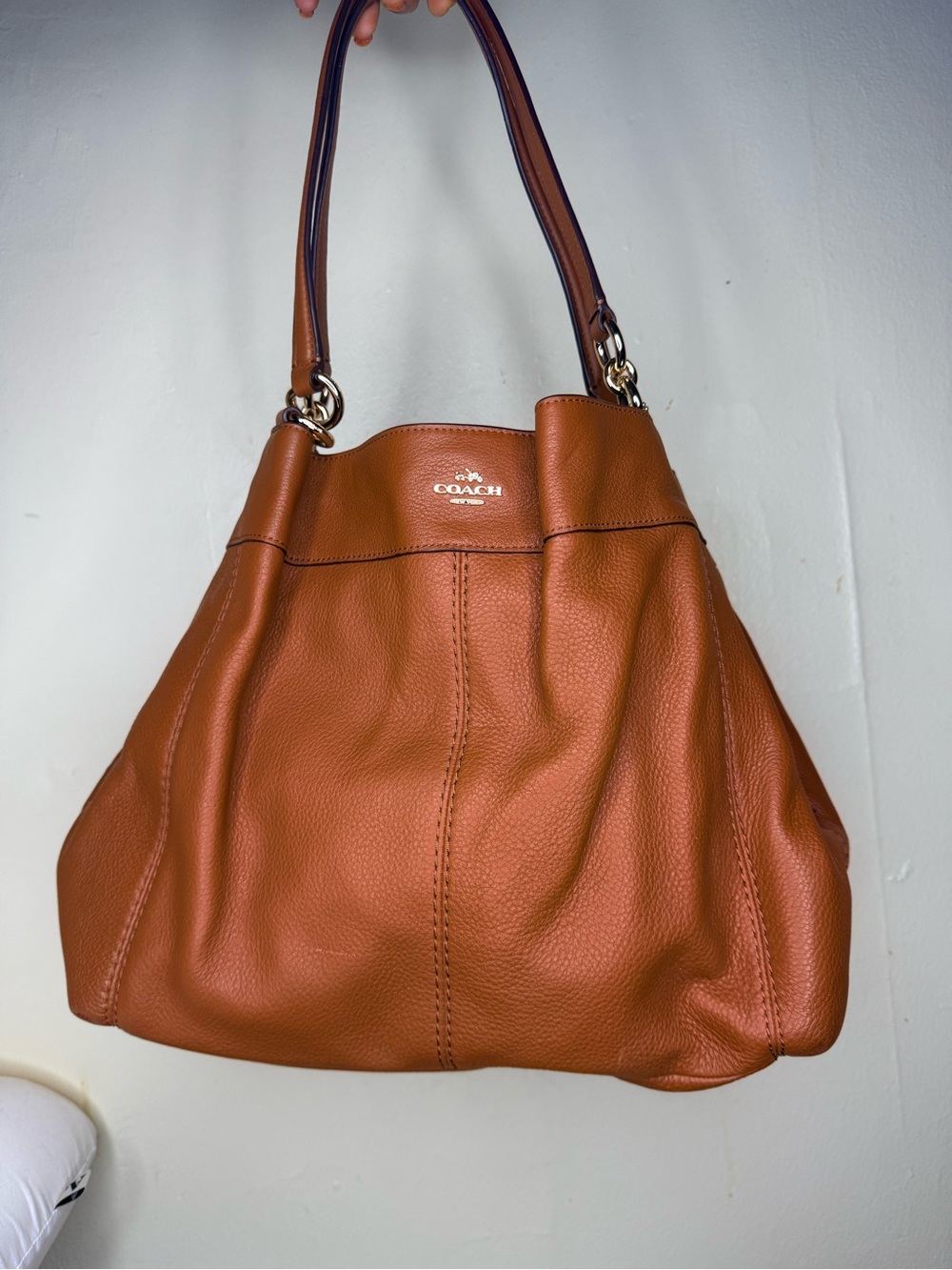 Coach Lexy Pebbled Leather Shoulder Bag in Saddle/Tan